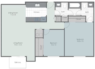 Signature 2 Bed / 1.5 Bath floor plan