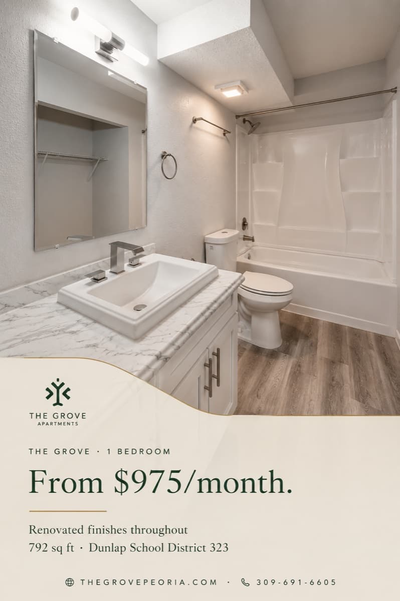 Renovated bathroom in a one-bedroom apartment at The Grove